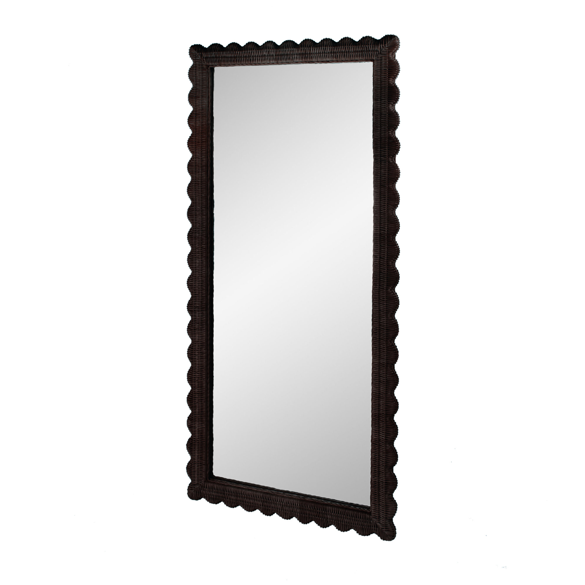 Lacie Scalloped Rattan Floor Mirror, Chocolate Brown
