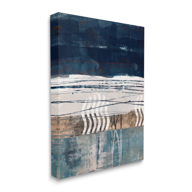 36_Art mural abstrait sur toile tendue avec lignes bleues et lignes tendues par Dan Meneely, Toile tendue, H 48 po x l 36 po
