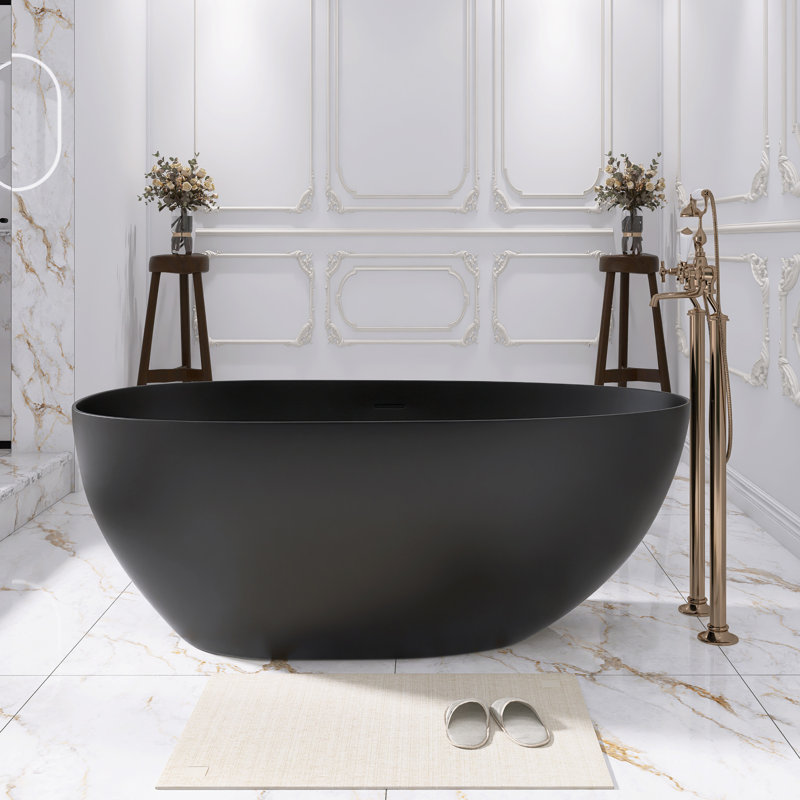59 po X 31 po Baignoire de trempage autoportante à surface solide, Noir