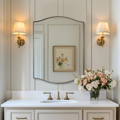 Dual Arch Scalloped Rectangular Bathroom Wall Mirror | Stainless Steel Frame