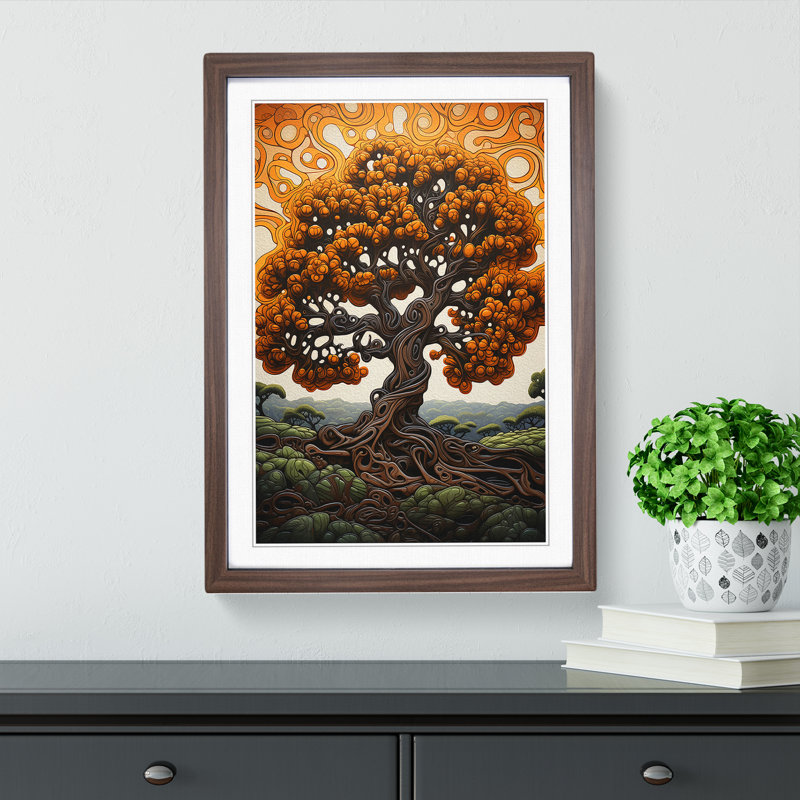 Oak Tree Contemporary - Single Picture Frame Print on Wood, Walnut , 64cm H x 46cm W x 2cm D