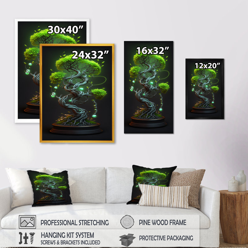 «Bonsai Swirl Tree Neon II», reproduction sur toile, L 16 po x H 32 po, Toile tendue