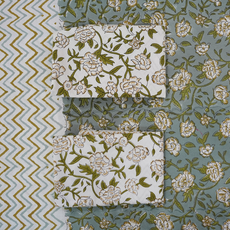 Fabdivine Pure Cotton Bedsheet Set – Handmade Bedsheet with Matching Pillow Covers – Premium Bedding, Mrignyani,