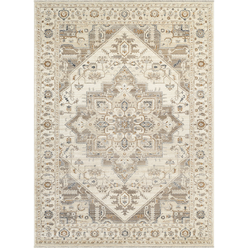 Abani Rugs Giavonnie ALA160A Traditional Ivory Beige Vintage Geometric Medallion Area Rug, Rectangle 5'3" x 7'10"