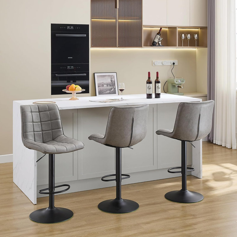 Swivel Upholstered Adjustable Height Counter Bar Stool with Backs for Kitchen Island, Grey, 3
