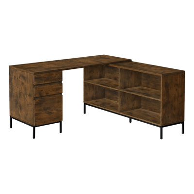 Bureau d'ordinateur en L 60 "à trois tiroirs brun et noir