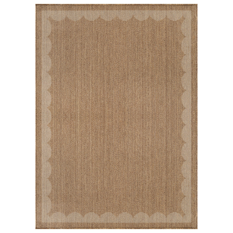 Scallop Border Sand/Natural Easy-Care Jute-Style Indoor/Outdoor Flat Woven Area Rug, Sand, Rectangle 2' x 3'