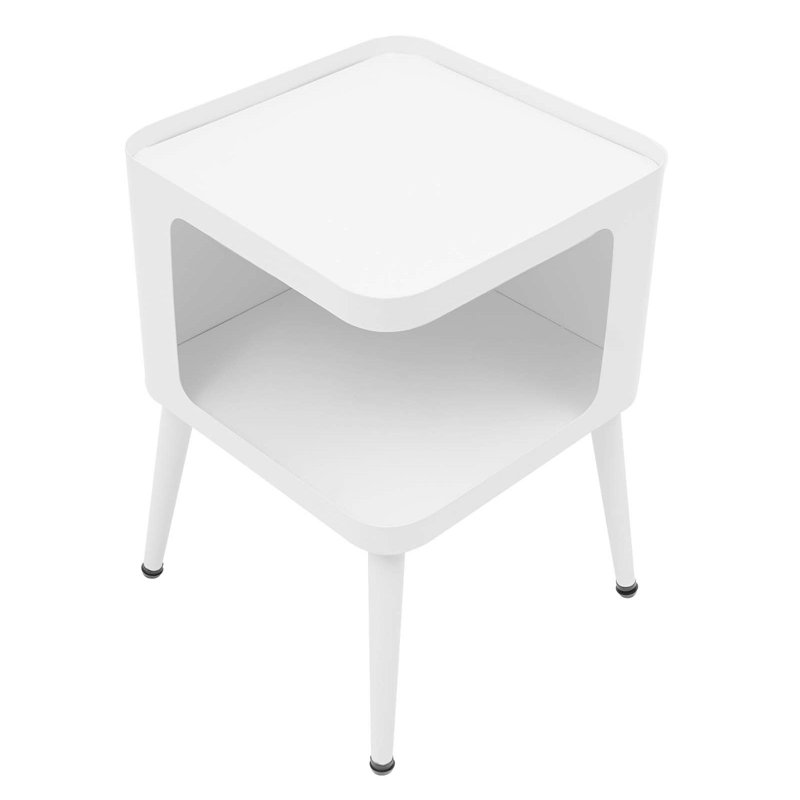 Metal Table With Open Storage For Living Room Bedroom(13.78*13.78*19.68In), White