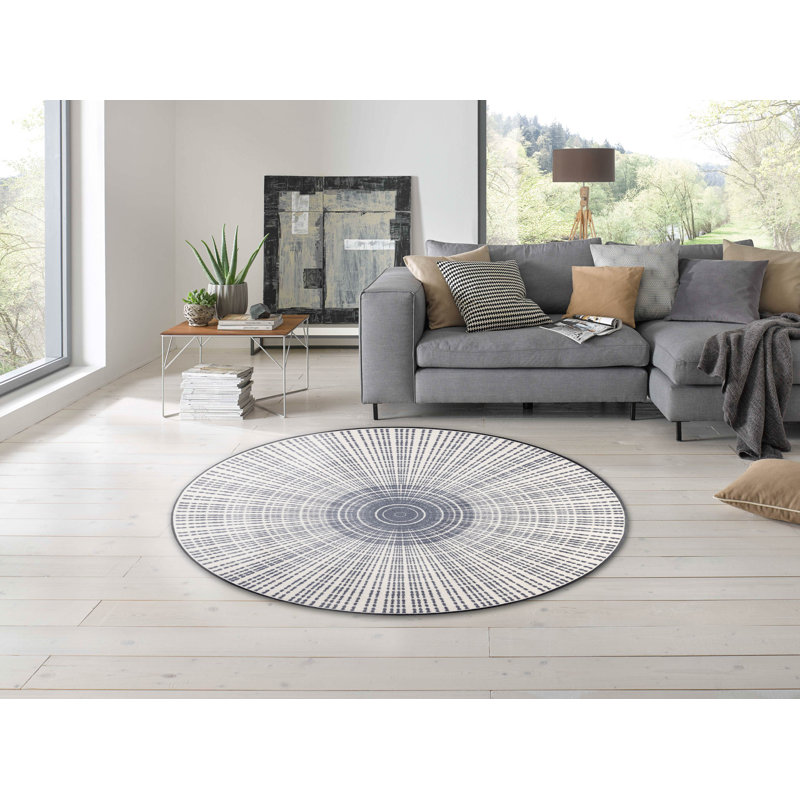 Cascara Non-Slip Geometric Indoor Doormat, Grey, Round 145cm