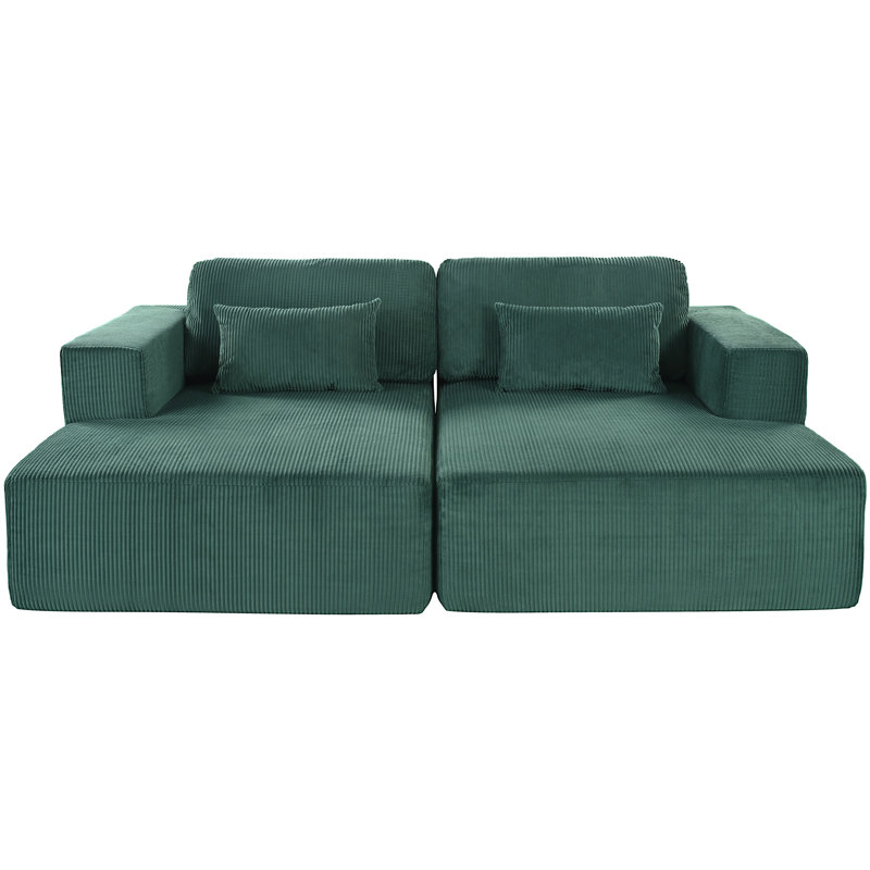 Canapé-lit double en U avec velours côtelé U_Style, Polyester vert