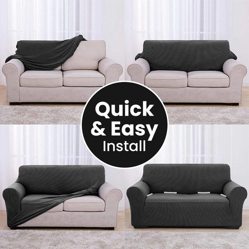 Housse pour causeuse à coussins carrés épais texturé, Mélange de polyester noir