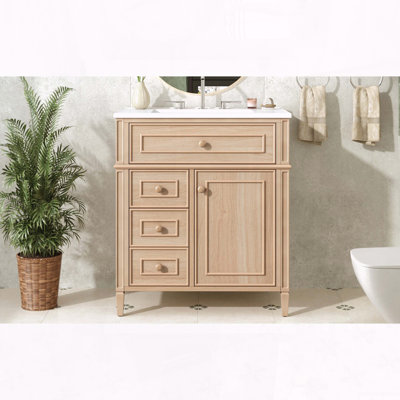 Meuble-lavabo en bois massif de 30 po avec tiroir rabattable et fermeture en douceur