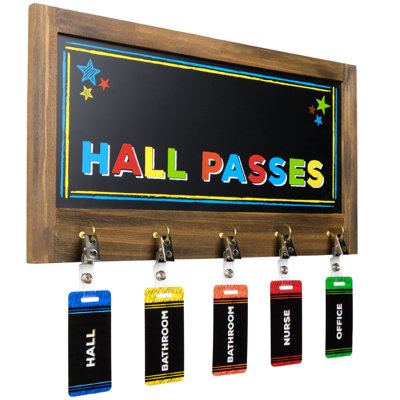 Excello Global Products 15" x 6" Hall Passes Chalkboard with Key Holder