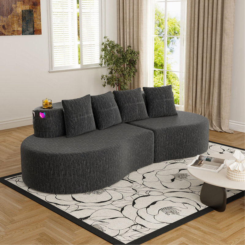 Canapé modulaire incurvé moderne 3 places, Dark Grey Chenille