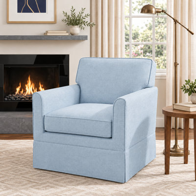Paula Slipcover Accent Chair with Track Arms & Tailored Skirted Base, Light Blue