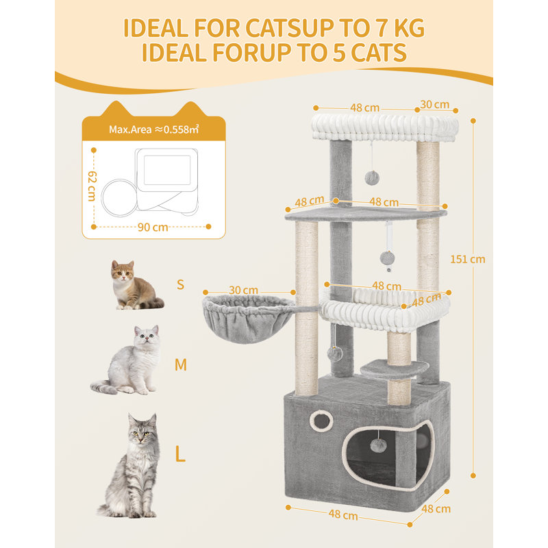 151 cm H Cat Tree / Condo, Light Grey