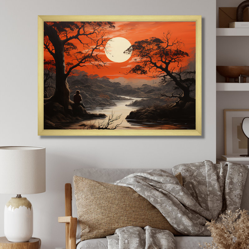 «Asian Art Samurais Solitude IV» - reproduction d'art, H 34 po x l 44 po x P 1,5 po, Encadrement doré