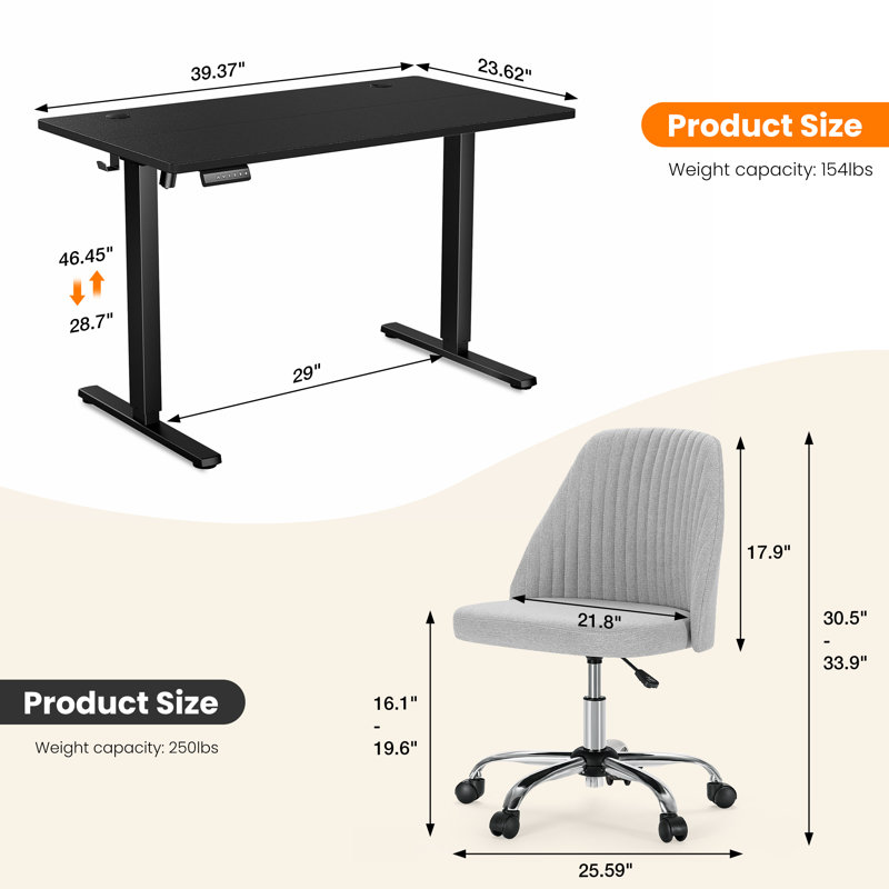 Ergonomic Home Office Desk And Chair Set, Standing Desk And Chair Combo, Adjustable, Black