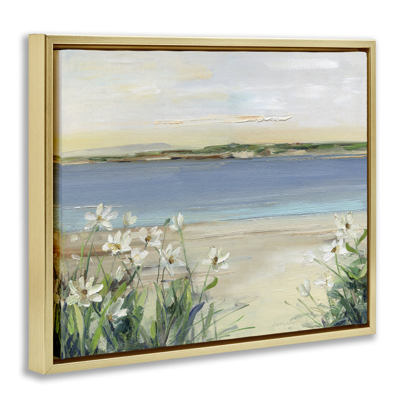 Nénuphars près de la plage, Cadre flottant gris lustré, H 17 po x l 21 po