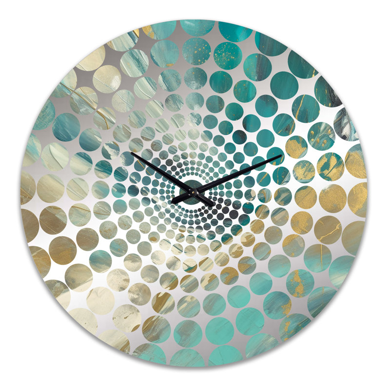 Horloge murale abstraite Golden Hour In Turquoise Waves III, Grand