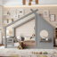 House Floor Bed With Window And Small Shelf, Solid Wood, No Box Spring Needed-631956987-631956990
