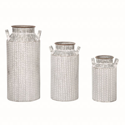 Transpac Metal 17.25 in. Off-White Harvest Herringbone Jug Containers Set of 3