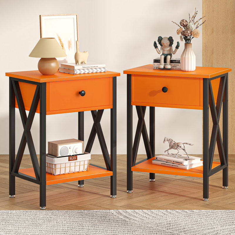 Demmer End Table with Storage, Orange