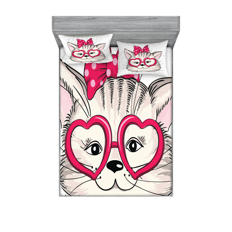 Drap-housse et coussin décoratif pour chat Ambesonne, magenta, beige et noir