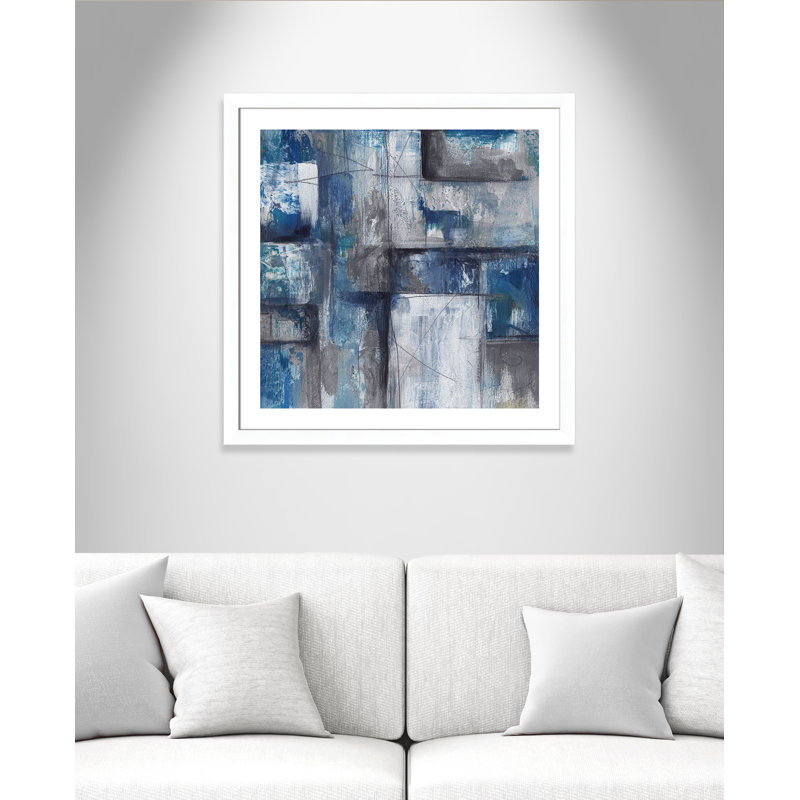 Patchwork abstrait II - peinture encadrée, Papier encadré blanc mat, H 33,5 po x l 33,5 po x P 1,25 po