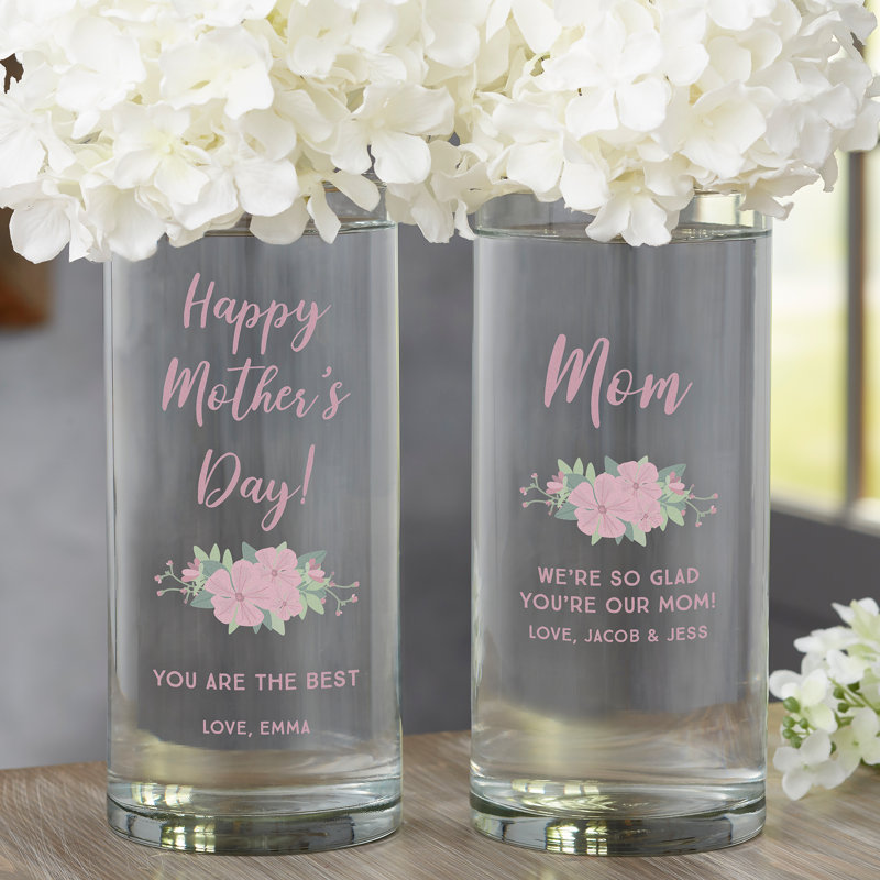 Vase cylindrique personnalisé en verre Floral pour maman, Oui