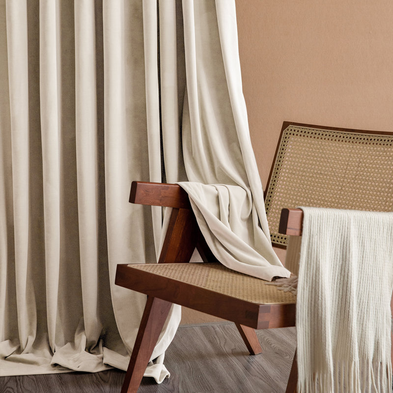 Solid Color Velvet Curtain for Living Room（Set of 1), Beige, 52" W x 95" L