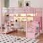 Lit mezzanine double avec escalier et garde-robe, lit mezzanine en métal avec bureau, tablettes de rangement, lumières DEL et station de charge-133273058