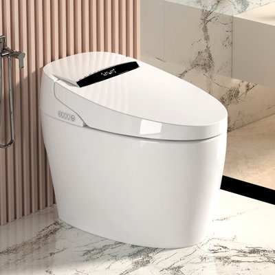 Smart Bidet Toilet With Warm Water, Auto Open/Close Seat, And Remote Control - Siphonic Jet Flushing, Seat Temperature Control, Rear Washing Portable Bidet, Flush, Battery Backup,
