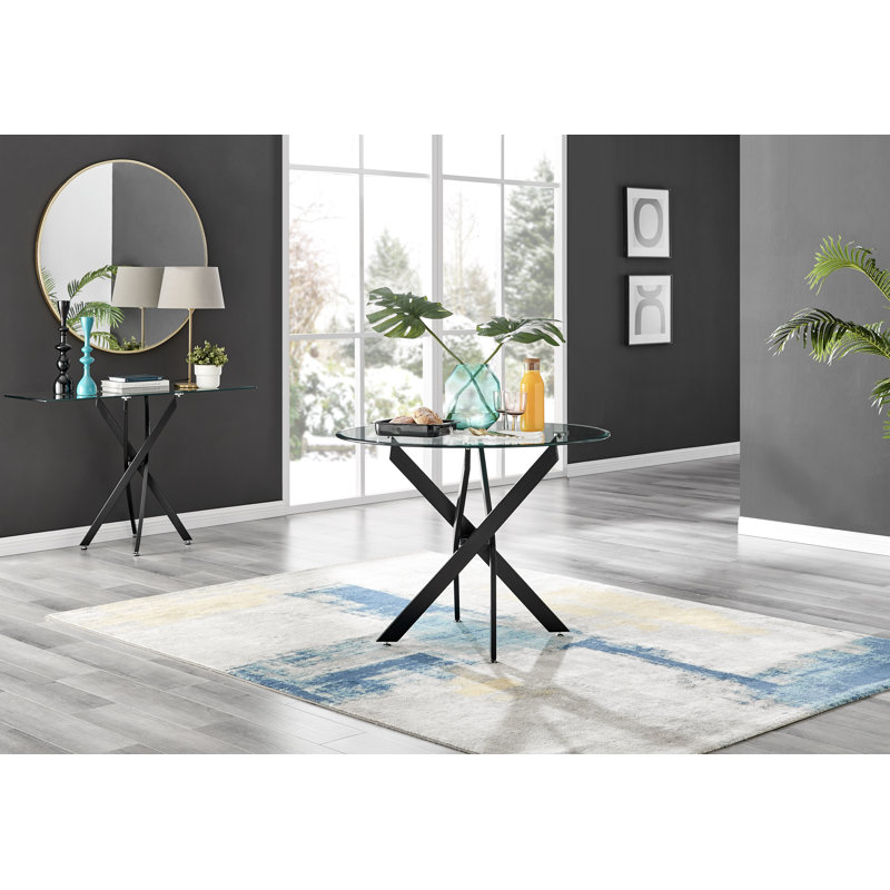 Tierra Luxury Metal and Glass Round Dining Table - Modern Statement Design, H75 x L100 x W100cm, Black