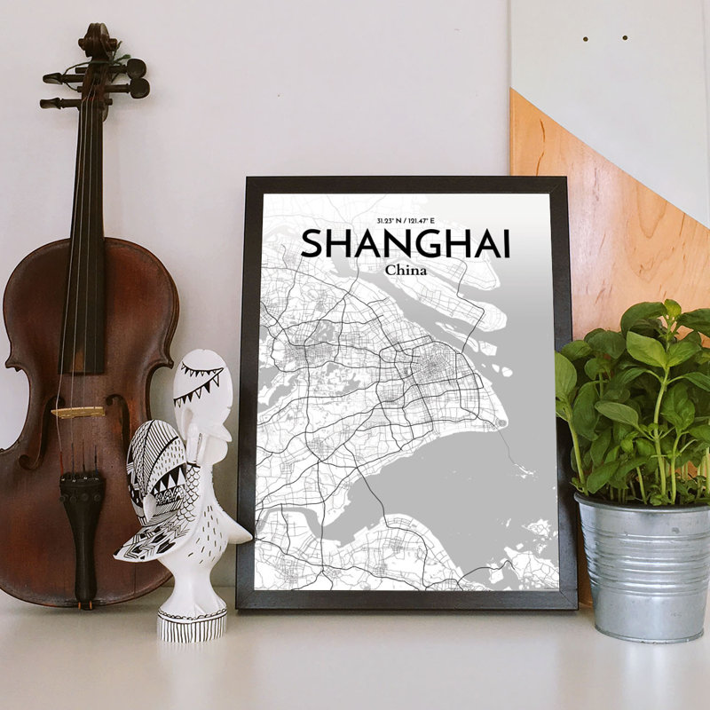 «Shanghai City Map», reproduction d'impression sur affiche, H 24 po x l 18 po x P 0,05 po