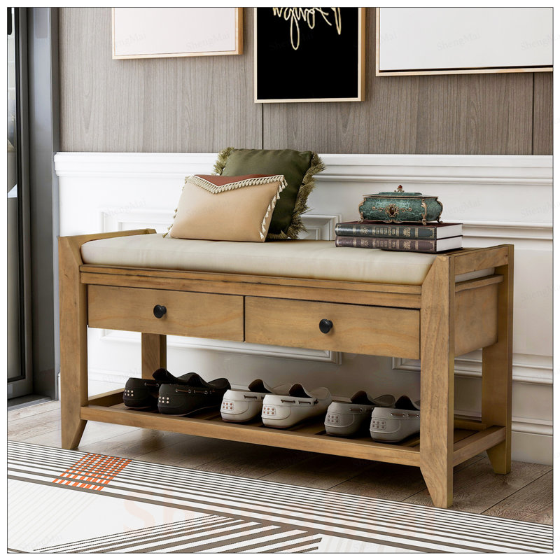 Range-chaussures avec siège rembourré et tiroirs, banc de rangement polyvalent pour entrée familiale, Brown, Brown