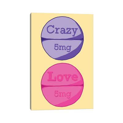 Crazy Love Pill Yellow by Jaymie Metz - Wrapped Canvas Painting
