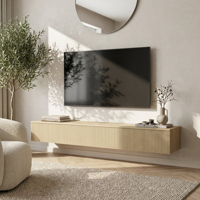 Meuble télé moderne flottant avec éclairage DEL 16 couleurs et grand rangement pour téléviseurs de 55 à 65 pouces