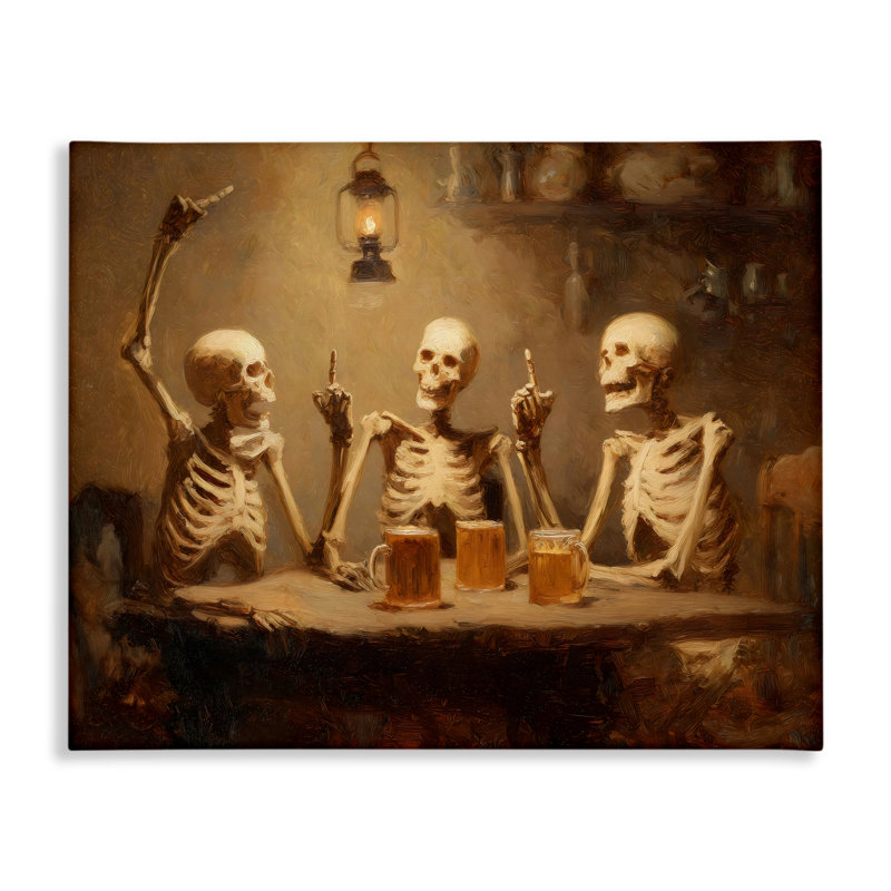 Toile de squelettes buvant à la taverne, design par Arlington Prints, H 30 po x l 40 po