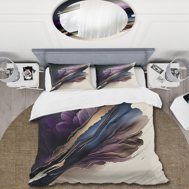 Ensemble de housse de couette à motif floral en microfibre mauve, Housse de couette pour grand lit et 2 taies décor
