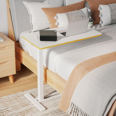 Medical Adjustable Overbed Bedside Table With Hidden Casters, Pneumatic Mobile Laptop Computer Standing Desk Cart With Tray, Hospital And Home Use