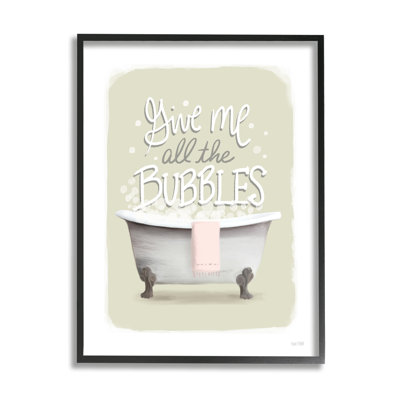 Stupell Industries Give Me All The Bubbles Bathtub By House Fenway - Floater Frame Graphic Art On Wood In Midnight Black Framed Giclee