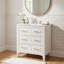 Meuble-lavabo de 30 po Solan, lavabo simple en céramique, poignées dorées, bois blanc-124806706