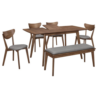 Rectangular Dining Table Set Wood 47 x 31 in 6 Piece Set Natural and Walnut Modern Style