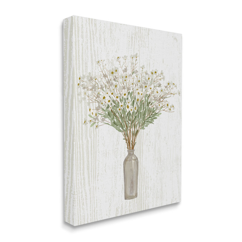 "Country Wildflower Blooms Arrangement Rustic Plank" par Ziwei Li - peinture sur toile à cadre flottant, Toile tendue