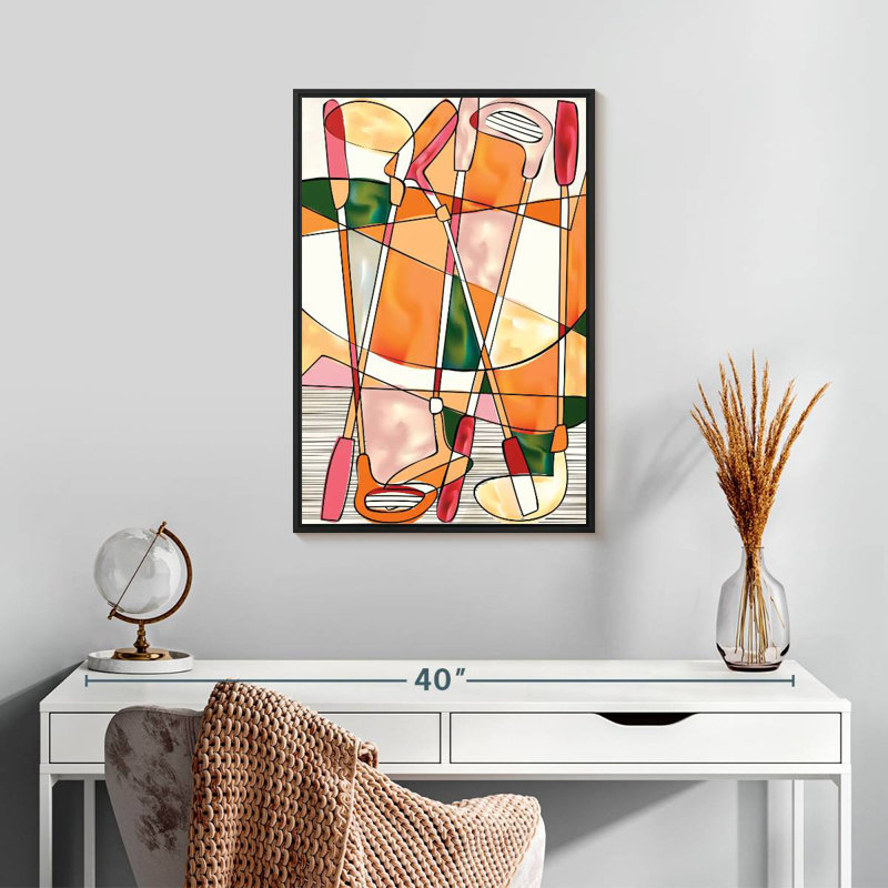 Golf abstrait, Cadre flottant noir, 17 po x 25 po