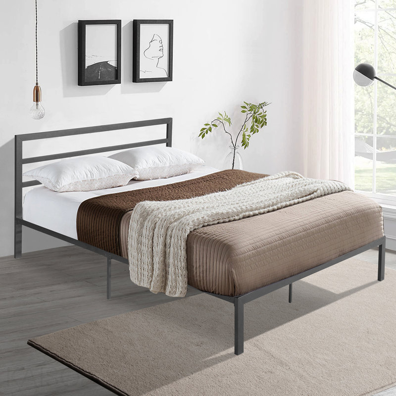 Cadre de lit grand lit en métal avec tête de lit gris anthracite