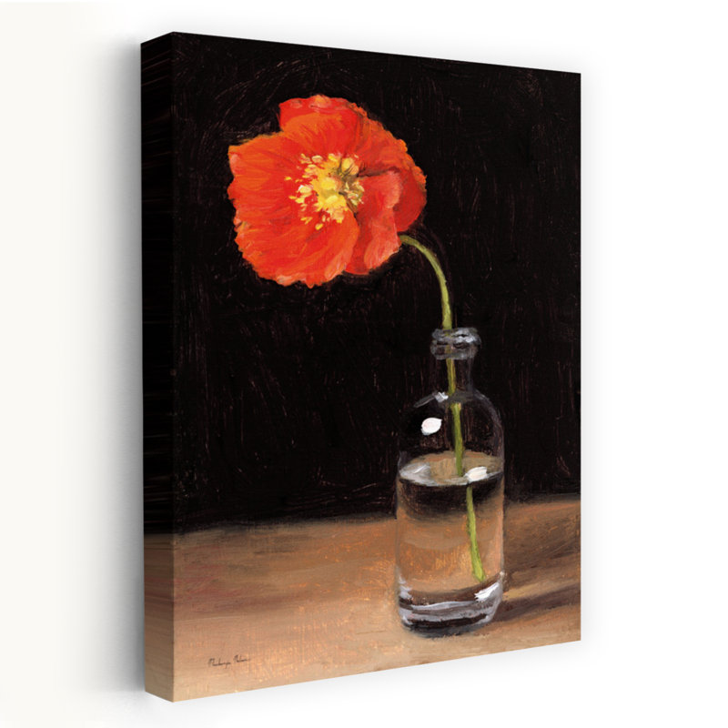 Art contemporain coquelicot, H 48 po x l 32 po
