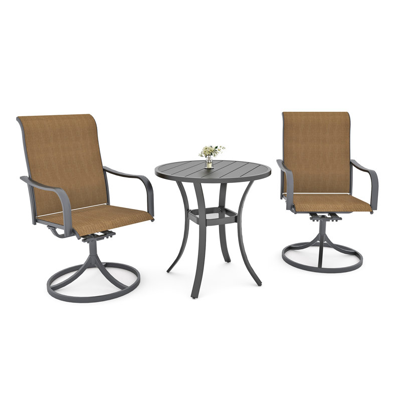 Ensemble de salle à manger pour 2 personnes en métal avec table ronde, Jaune