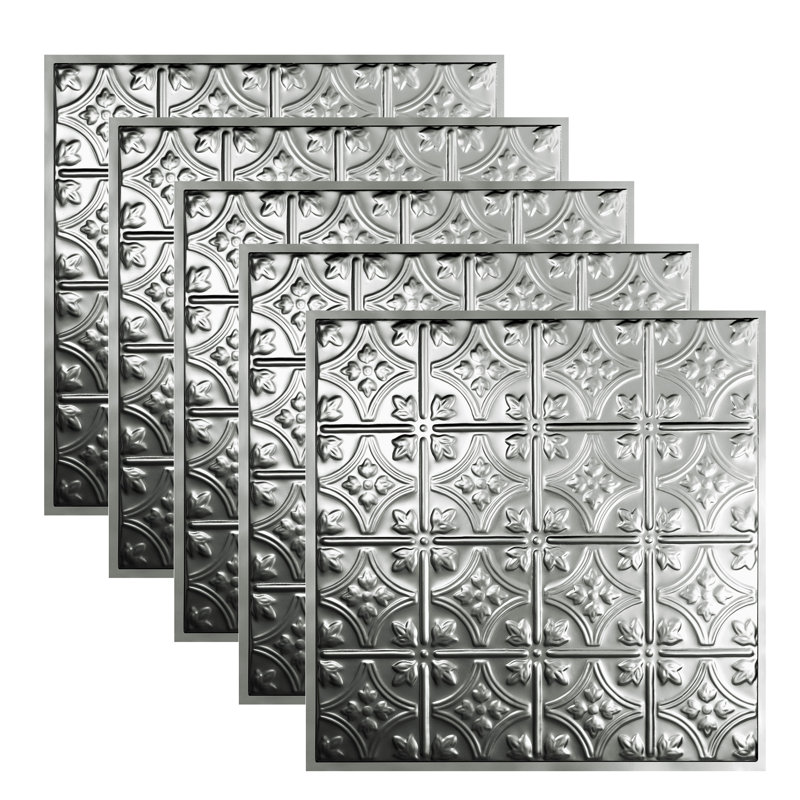Tuile de plafond Great Lakes Tin Hamilton 2 pi x 2 pi (paquet de 5), Argent